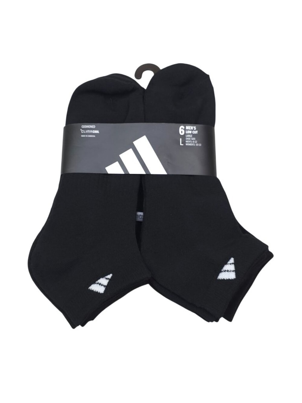 Adidas Mens ClimaCool Cushioned Low Cut Socks 6-Pack Large Shoe Size 8-12 Black